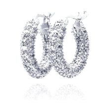 Load image into Gallery viewer, Sterling Silver Rhodium Plated  Rift Cluster CZ Hoop Chandelier Earrings