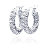 Sterling Silver Rhodium Plated  Rift Cluster CZ Hoop Chandelier Earrings