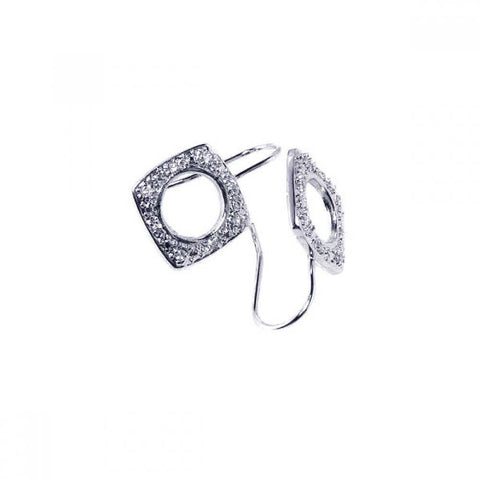 Sterling Silver Stylish Open Square Shaped Design Embedded with Clear Czs Dangle Hook Stud Earring