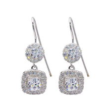 Load image into Gallery viewer, Sterling Silver Elegant Round and Cushion Cut with Paved Halo Setting Dangle Hook Earring