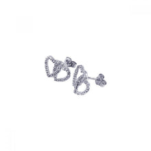 Load image into Gallery viewer, Sterling Silver Rhodium Plated Two Heart CZ Post Earrings