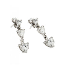 Load image into Gallery viewer, Sterling Silver Rhodium Plated Heart Dangling Earrings With CZ Stones