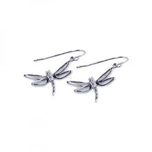 Load image into Gallery viewer, Sterling Silver Rhodium Plated Dragonfly Shaped  Hook Earring With CZ Stones