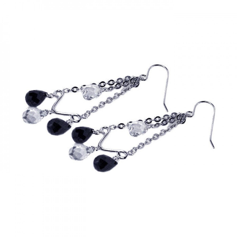 Sterling silver Sophisticated Chandelier Design With Hanging  Black and Clear Czs Dangle Stud Earring