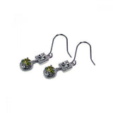 Sterling Silver Fancy Square Clear Cz and Round Cut Peridot Cz Design Dangle Hook Earing