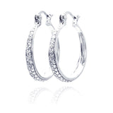 Sterling Silver  Rhodium Plated Round Small CZ Hoop Earrings