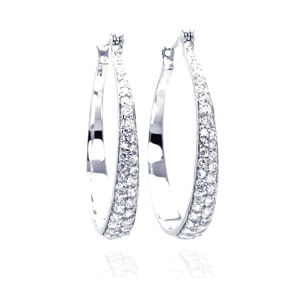 Sterling Silver Rhodium Plated Round Shape Hoop Earrings With CZ Stones