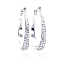 Load image into Gallery viewer, Sterling Silver Rhodium Plated Round Shape Hoop Earrings With CZ Stones