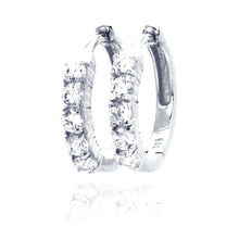 Load image into Gallery viewer, Sterling Silver Rhodium Plated Circle Shaped Huggie Earrings With CZ Stones