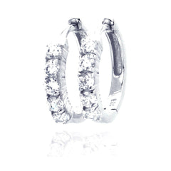 Sterling Silver Rhodium Plated Circle Shaped Huggie Earrings With CZ Stones