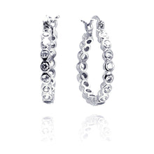 Load image into Gallery viewer, Sterling Silver Nickel Free Rhodium Plated Round CZ Huggie Earrings