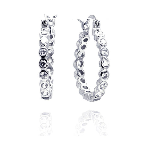 Sterling Silver Nickel Free Rhodium Plated Round CZ Huggie Earrings