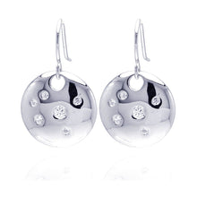 Load image into Gallery viewer, Sterling Silver Classy Round Disc Design Embedded with Clear Czs Dangle Hook Earring