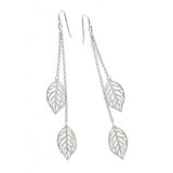 Sterling Silver  Nickel Free Rhodium Plated Multi Strand Leaf Hook Earring