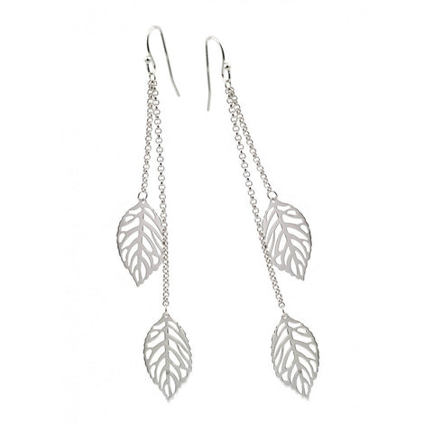 Sterling Silver  Nickel Free Rhodium Plated Multi Strand Leaf Hook Earring