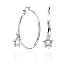 Load image into Gallery viewer, Sterling Silver Nickel Free Rhodium Plated Dangling Open Star Shape  Hoop Earrings With CZ Stones