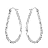 Sterling Silver Nickel Free Rhodium Plated Open Drop Shape  Hoop Earrings With CZ Stones