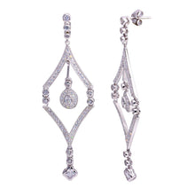 Load image into Gallery viewer, Sterling Silver Elegant Paved Diamond Shaped Design with Pear ShapedAnd Round CutAnd and Clover Flower Clear Czs Chandelier Dangle Stud Earring