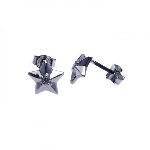 Sterling Silver Trendy Star Design with Centered Clear Cz Stud Earring