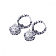 Load image into Gallery viewer, Sterling Silver Rhodium Plated Round Dangling Hoop  Earrings With CZ Stones