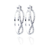 Sterling Silver Nickel Free Rhodium Plated Number Eight Shape  Hoop Earrings With CZ Stones