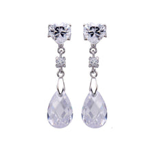 Load image into Gallery viewer, Sterling Silver Nickel Free Rhodium Plated Heart And Teardrop Shaped  Dangling Stud Earring With CZ Stones