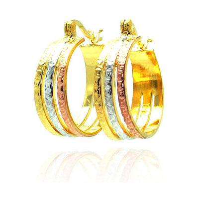 Sterling Silver Nickel Free GoldAnd Silver And Bronze Rhodium Plated .925 Hook Plain Hoop Earring