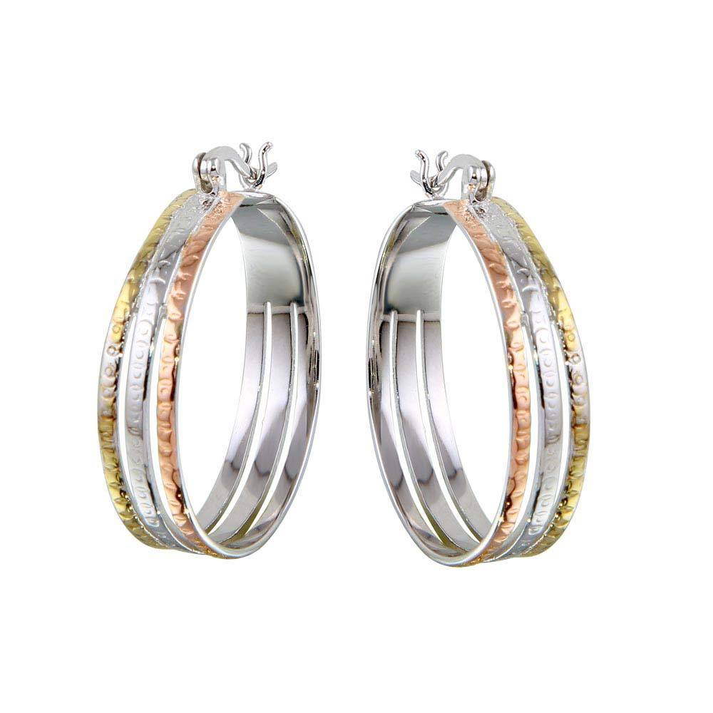 Sterling Silver Tri-Color 3 Hoop Earrings