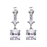 Sterling Silver Classy Diamond and Princess Cut Clear Cz Link Dangle Stud Earring