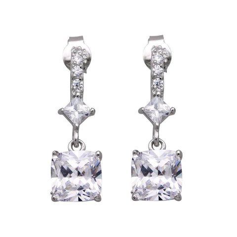 Sterling Silver Classy Diamond and Princess Cut Clear Cz Link Dangle Stud Earring