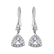 Load image into Gallery viewer, Sterling Silver Classy Pear Shaped and Trillion Cut Clear Cz Link with Paved Halo Setting Dangle Hook Earring