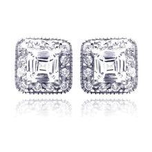 Load image into Gallery viewer, Sterling Silver Nickel Free Rhodium Plated Square Cluster Shaped Stud Earring With CZ Stones