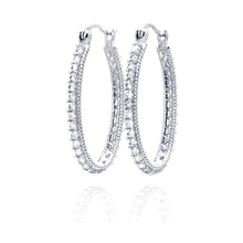 Load image into Gallery viewer, Sterling Silver Nickel Free Rhodium Plated Round Shape Medium Hoop Earrings With CZ Stones