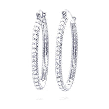 Load image into Gallery viewer, Sterling Silver Nickel Free Rhodium Plated Round Shape Large Hoop Earrings With CZ Stones