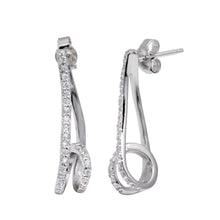 Load image into Gallery viewer, Sterling Silver Fancy Design with Double Loop Ends Embedded with Clear Czs Dangle Stud Earring