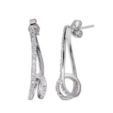 Sterling Silver Fancy Design with Double Loop Ends Embedded with Clear Czs Dangle Stud Earring