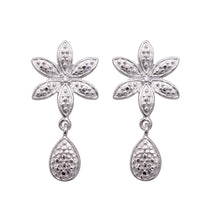 Load image into Gallery viewer, Sterling Silver Paved Flower and Teardrop Link Design Dangle Stud Earring