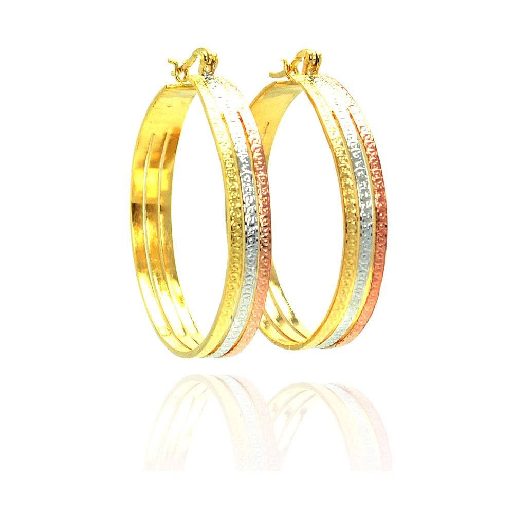 Sterling Silver Nickel Free GoldAnd Silver And Bronze Rhodium Plated  CZ Hoop Earring