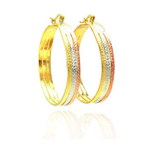 Load image into Gallery viewer, Sterling Silver Nickel Free GoldAnd Silver And Bronze Rhodium Plated  CZ Hoop Earring