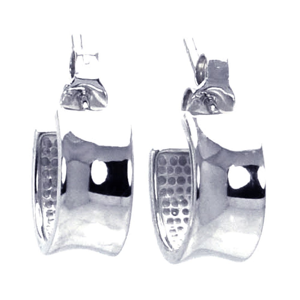 Sterling Silver Nickel Free Rhodium Plated Concave Shaped Huggie Earrings