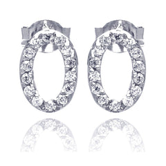 Sterling Silver Nickel Free Rhodium Plated Round Oval Letter O Shaped Stud Earring With CZ Stones