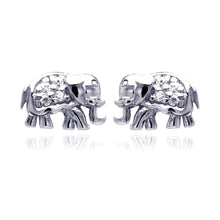 Load image into Gallery viewer, Sterling Silver Nickel Free Rhodium Plated Elephant Cluster Shaped  Stud Earring With CZ Stones