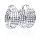 Sterling Silver Nickel Free Rhodium Plated Thick Round Pave Cluster CZ Hoop Earring