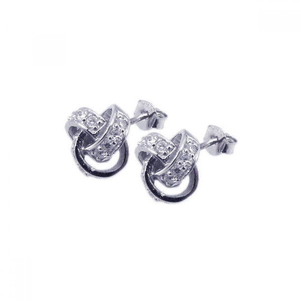 Sterling Silver Rhodium Plated Multiple Round Circle  Post Earring With CZ Stones