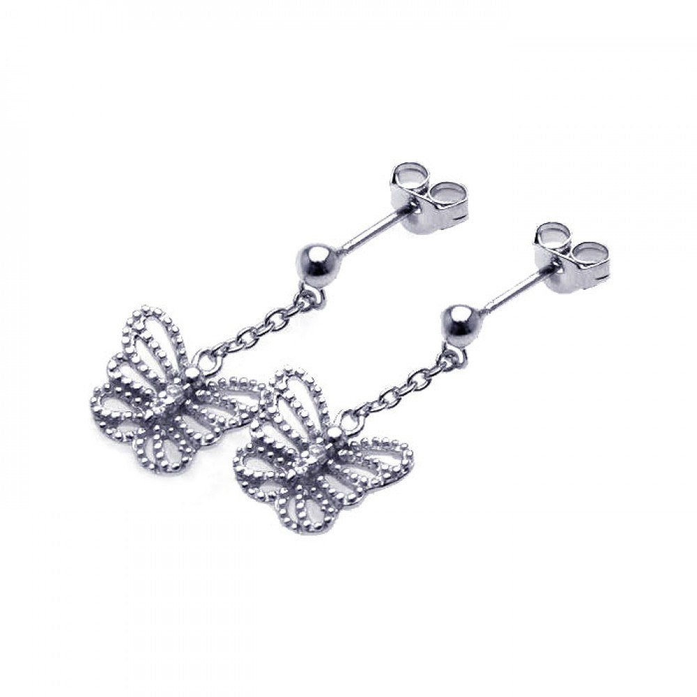 Sterling Silver Fancy Butterfly Design with Centered Clear Cz Dangle Stud Earring