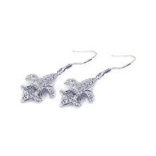 Load image into Gallery viewer, Sterling Silver Stylish Paved Fleur De Lis Design Dangle Hook Earring