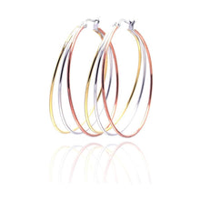 Load image into Gallery viewer, Sterling Silver Nickel Free GoldAnd Rose Gold And Silver Rhodium Plated Plain Hoop Earring
