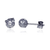 Sterling Silver Nickel Free Rhodium Plated Disco Ball Round Shaped  Post Earring With CZ Stones