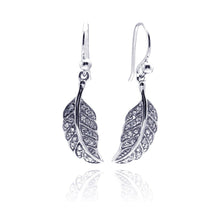 Load image into Gallery viewer, Sterling Silver Trendy Leaf Design Embedded with Clear Czs Dangle Hook Earring