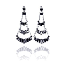 Load image into Gallery viewer, Sterling Silver Elegant Multi Straight Baguette Black Czs Chandelier Dangle Stud Earring